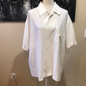 Maxwell & Co Off White 100% Linen Short Sleeved Button Front Shirt-Size XL